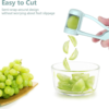 Quick-cut slicer for small fruits with measurement details