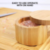 Bamboo salt container with lid and pink salt inside
